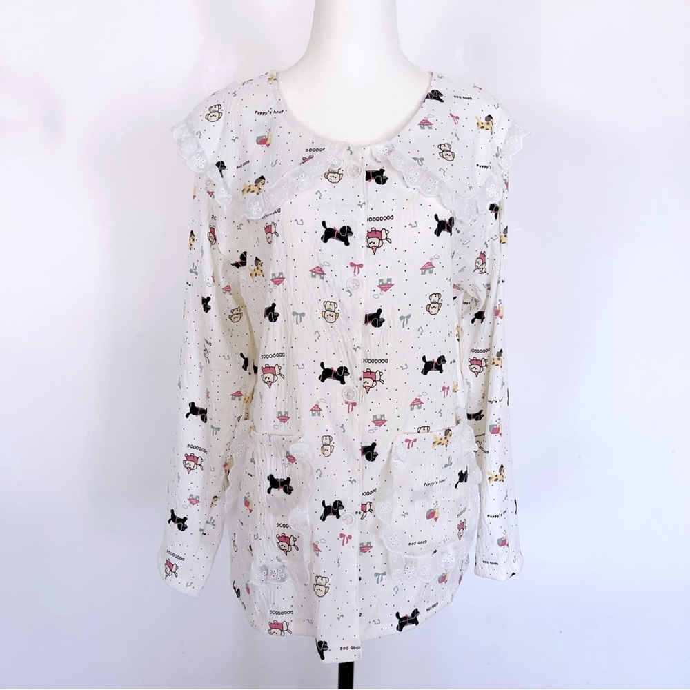 NEW! 🌙 “Puppy’s Home” Lace Collar Cotton Pajama Set